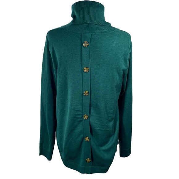 Cable & Gauge Sweater Button Back Turtleneck Forest Green XL Extra Large - Picture 3 of 6